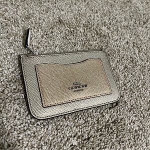 COACH leather zip top metallic gold coin and card holder